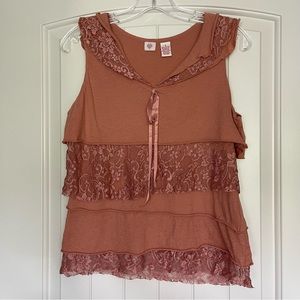 Anthropologie Ruffle lace tank top size small